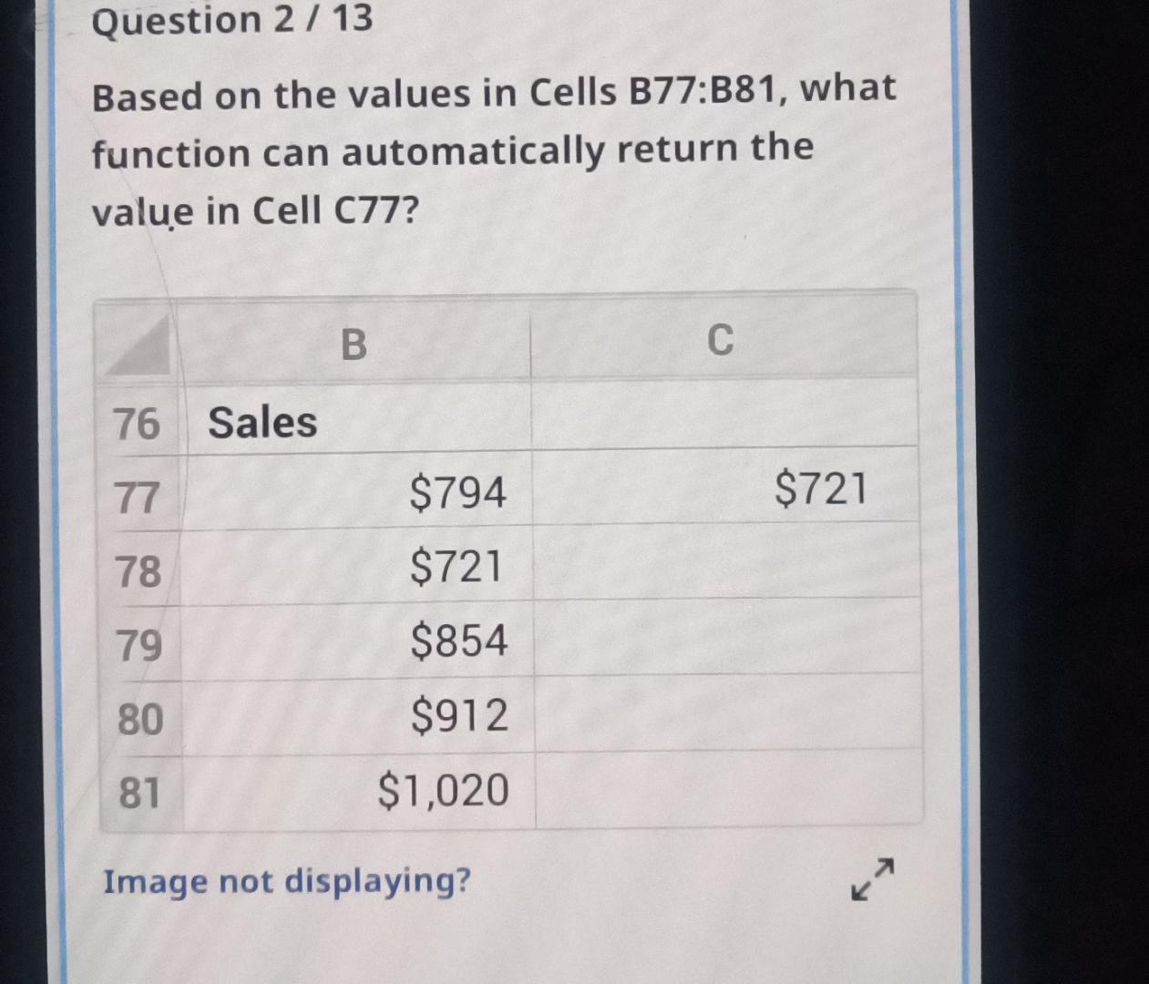 Based on the cell values in cells b77